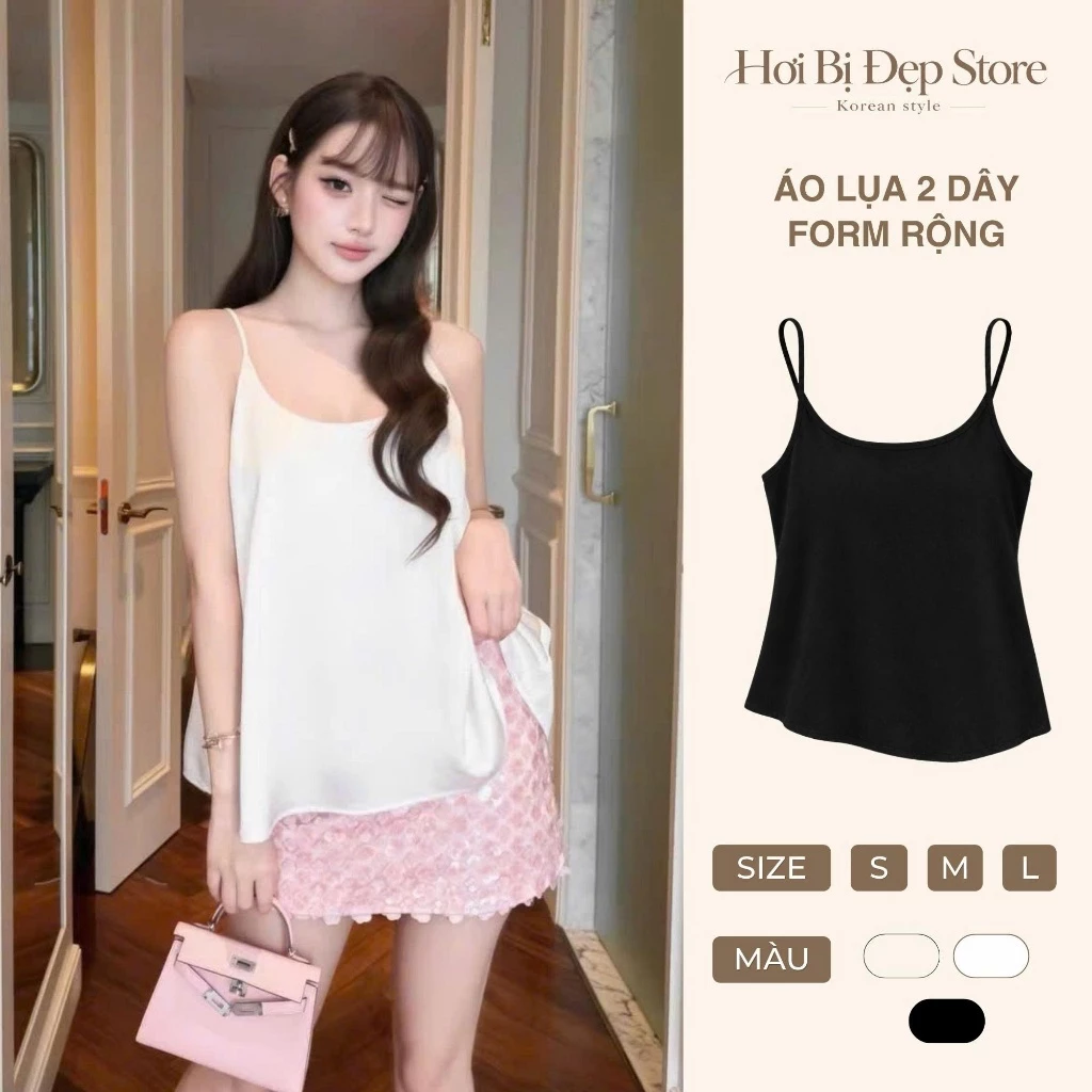 Áo 2 dây lụa nữ, áo lụa nữ vạt xéo phong cách sang chảnh, áo nữ hai dây lụa cổ đổ vạt xéo sexy