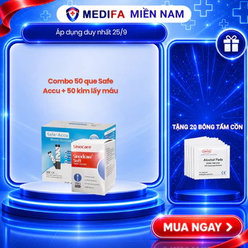 Combo 50 Que Thử Đường Huyết Safe-Accu & Kim Chích Máu Chuẩn Chính Hãng Sinocare, Date Xa