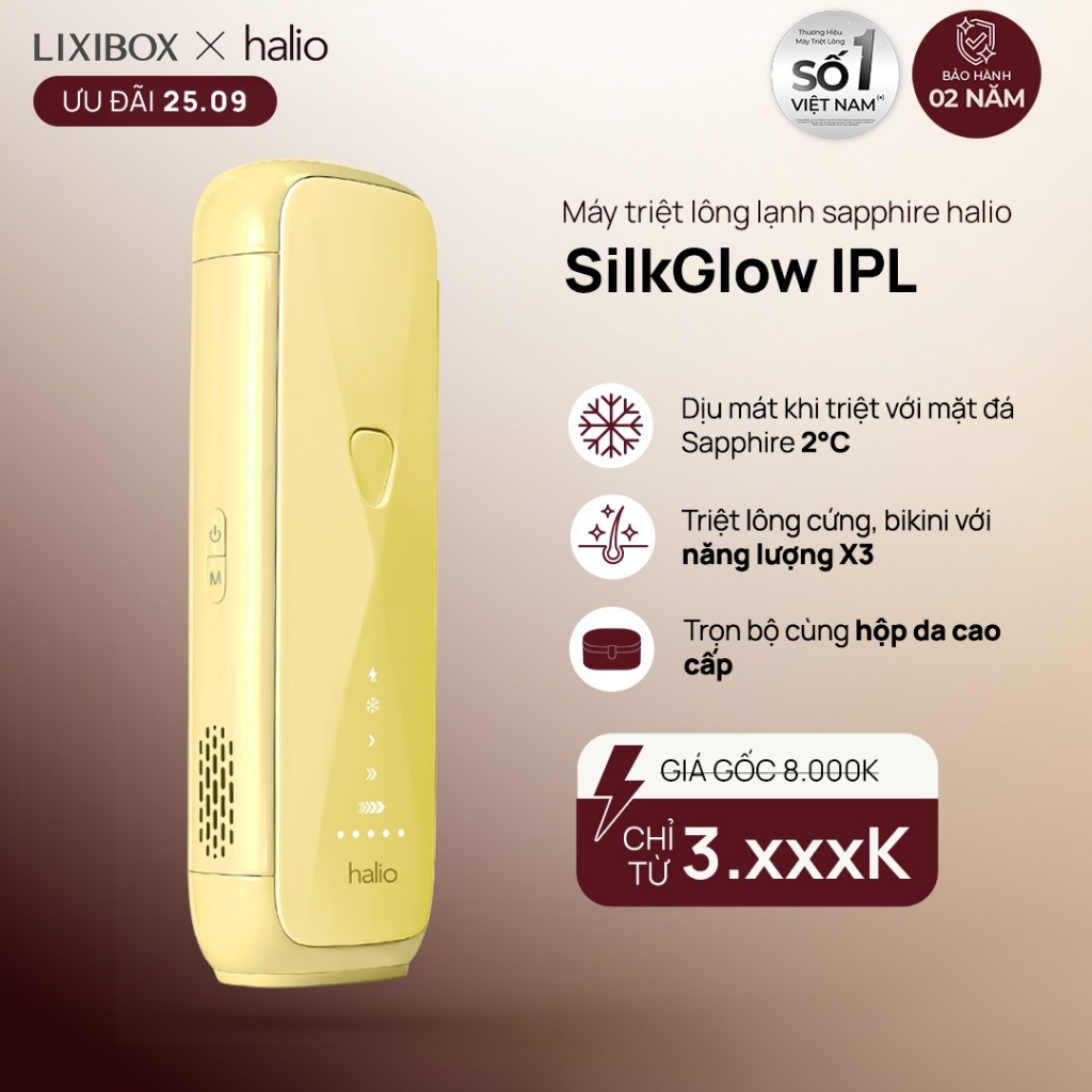 [SPECIAL] Máy Triệt Lông Halio SilkGlow IPL Sapphire Cooling Hair Removal Device - Butter