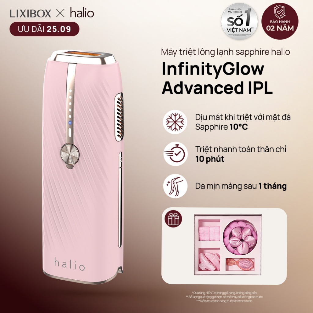 Máy Triệt Lông Lạnh Sapphire Halio InfinityGlow IPL Sapphire Cooling Hair Removal Kèm Set Gift - Soft Pink