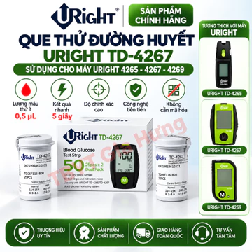 Hộp Que thử đường huyết Uright ( que dạng lọ) que dùng máy Uright TD 4265, 4267, 4269