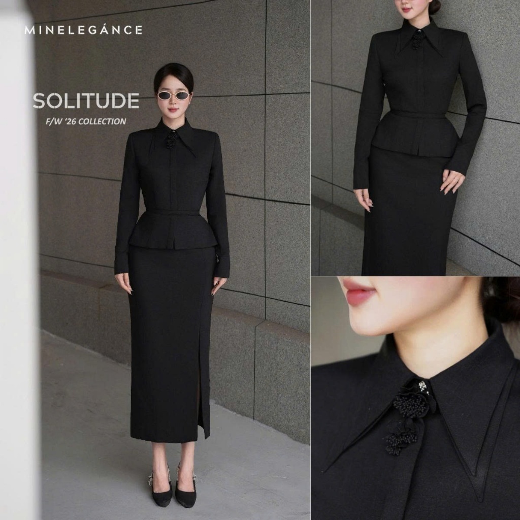 MINELEGÁNCE | SET ÁO SƠ MI CỔ ĐỨC & CHÂN VÁY BÚT CHÌ XẺ TRƯỚC THANH LỊCH, SANG TRỌNG - MIN156