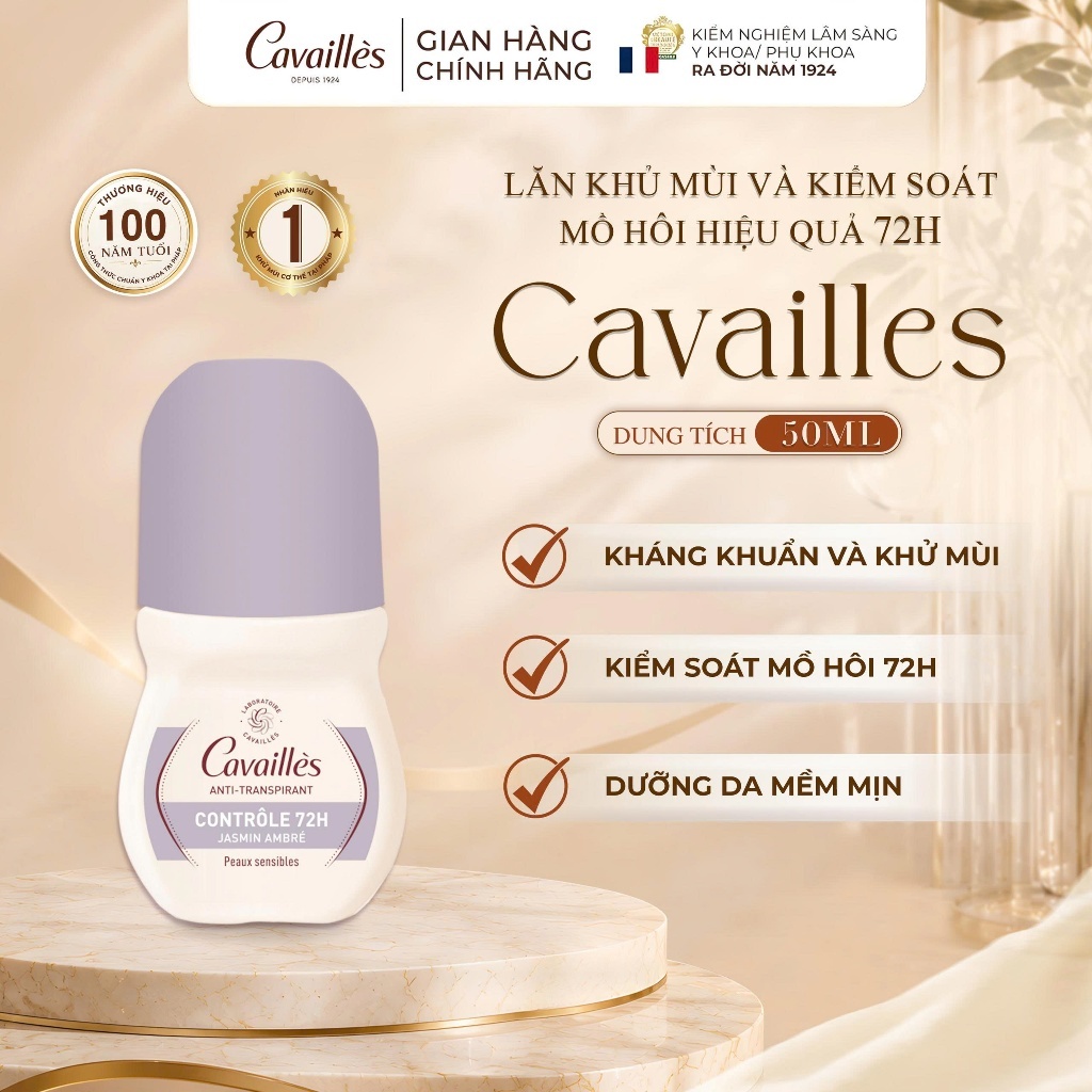 Lăn Khử Mùi Và Kiểm Soát Mồ Hôi Hiệu Quả Đến 72H Cavailles 50ml