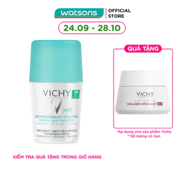 Lăn Khử Mùi Vichy Giúp Khô Thoáng Vùng Da Dưới Cánh Tay 48H 50ml