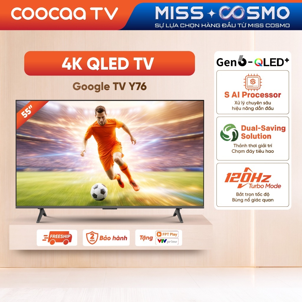 [Miễn phí lắp đặt HN-HCM] Google Tivi QLED Coocaa 55 inch - Model 55Y68 Pro / 55Y76
