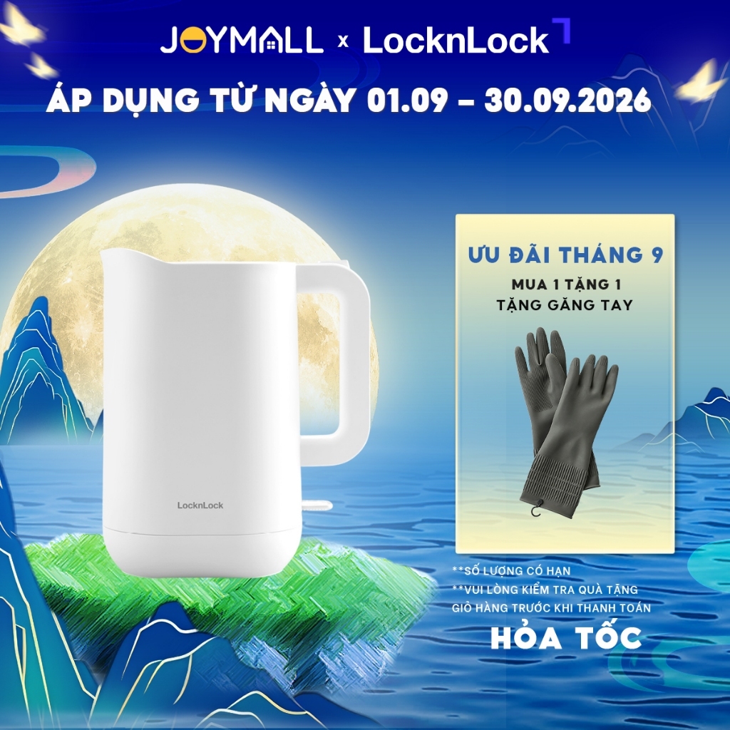 Ấm Đun Siêu Tốc Giảm Âm LocknLock Silent Electric Kettle EJK216WHT 1.2L , Hàng Chính Hãng - JoyMall