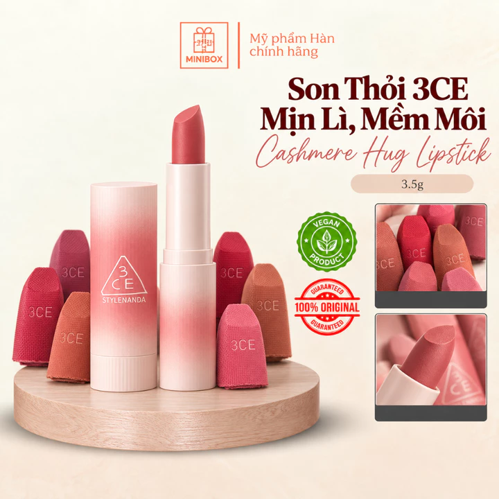 Son Thỏi 3CE Mịn Lì, Mềm Môi Cashmere Hug Lipstick 3.5g