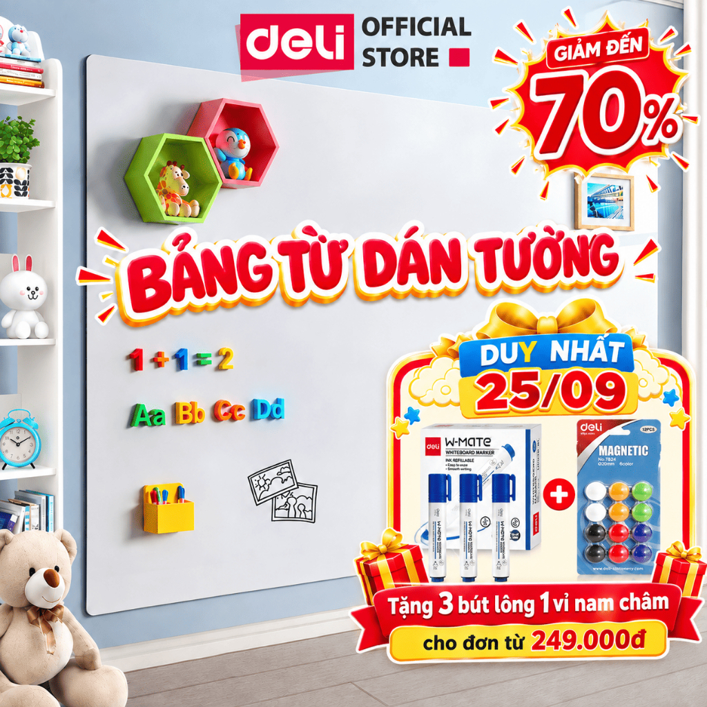 [🔥TẶNG BỘ PHỤ KIỆN] Bảng Trắng Dán Tường DELI Bảng Từ Trắng Dán Tiện Lợi Dễ Sử Dụng Bảng Trắng Viết Trơn
