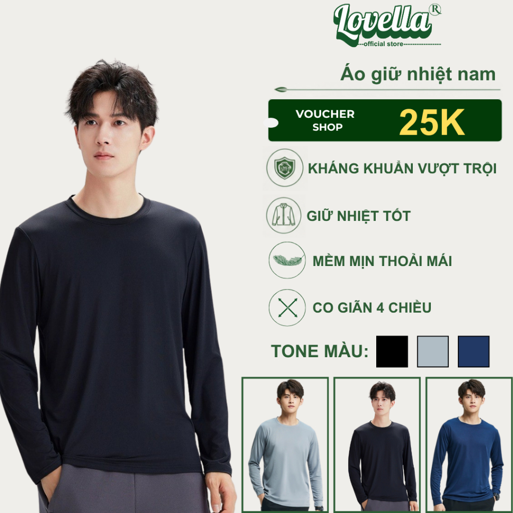 Áo giữ nhiệt nam thun lạnh tay dài ôm body co giãn 4 chiều chất đẹp Lovella hàng Việt Nam chất lượng cao TD41