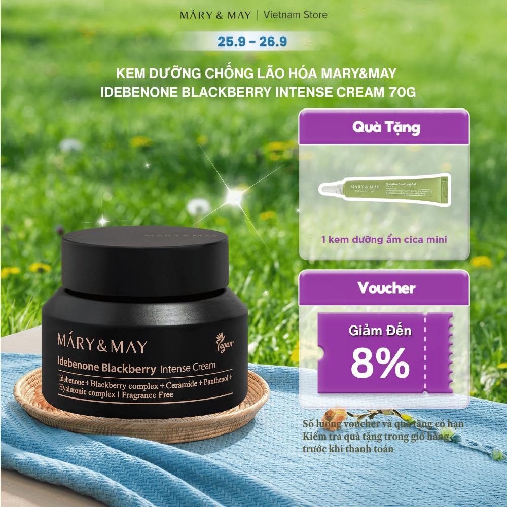 Kem Dưỡng Chống Lão Hóa Mary&May Idebenone blackberry intense Cream 70g