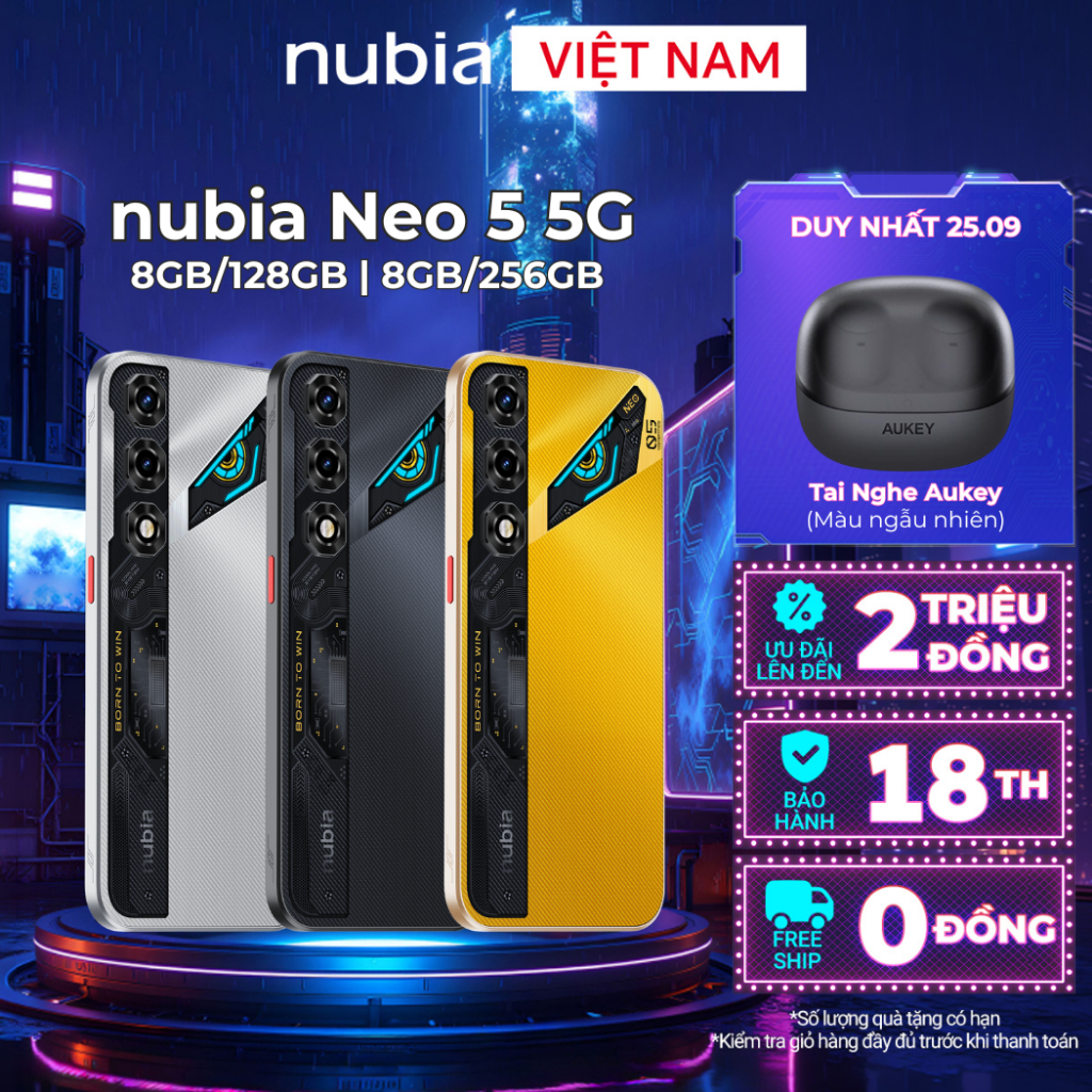 [GIÁ ƯU ĐÃI THÁNG 9] Điện thoại gaming Nubia Neo 5 5G I Chip Unisoc T9300 I Pin Kép 6050mAh sạc 45W I 2 Triggers Gaming