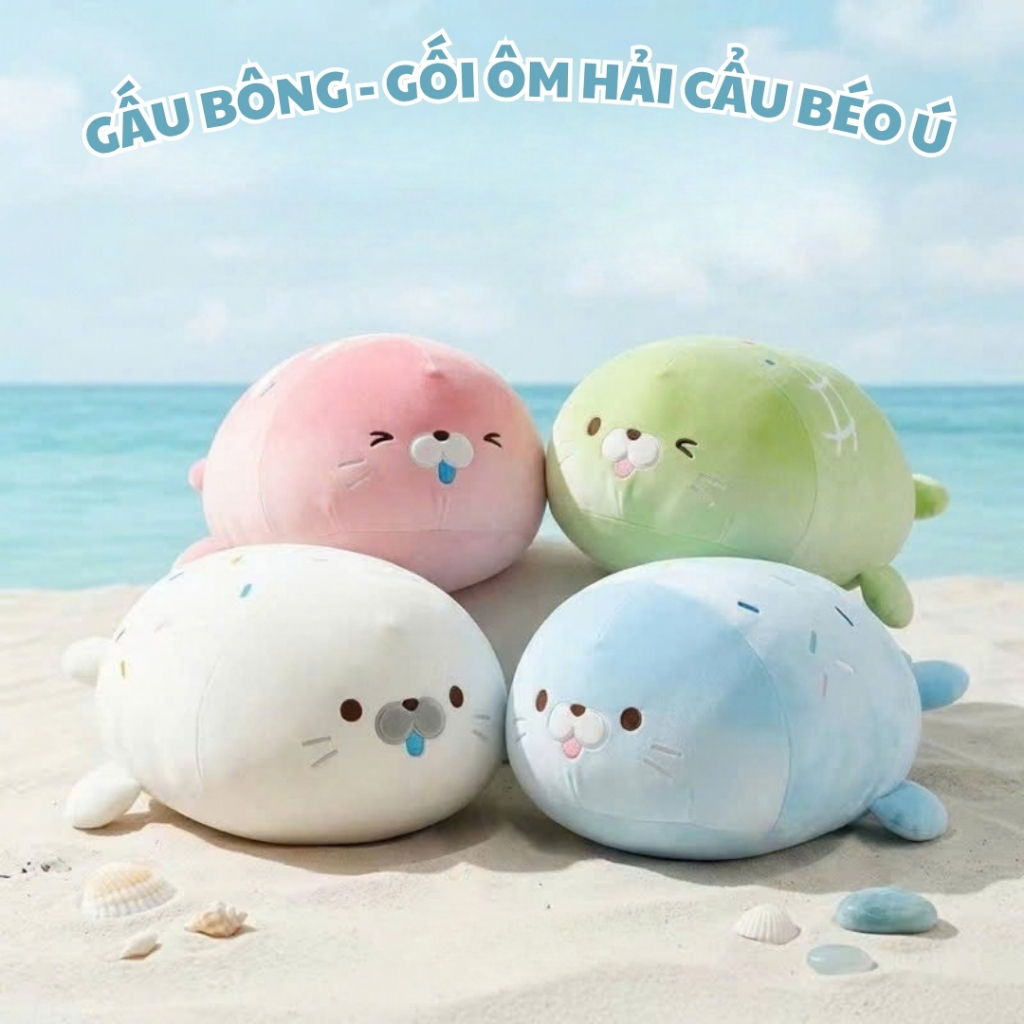 Gối Ôm Gấu Bông Hải Cẩu Béo Tròn Đáng Yêu, Gối Ôm Ngủ Hải Cẩu Vải Nhung Lạnh Mềm Mại Ôm, Tựa Thoải Mái