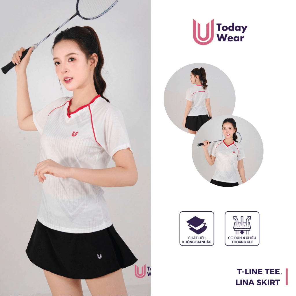 [NEW ARRIVAL] Set thể thao nữ cầu lông áo T-Line Trắng Phối Váy Lina Đen thoáng mát thấm hút mồ hôi