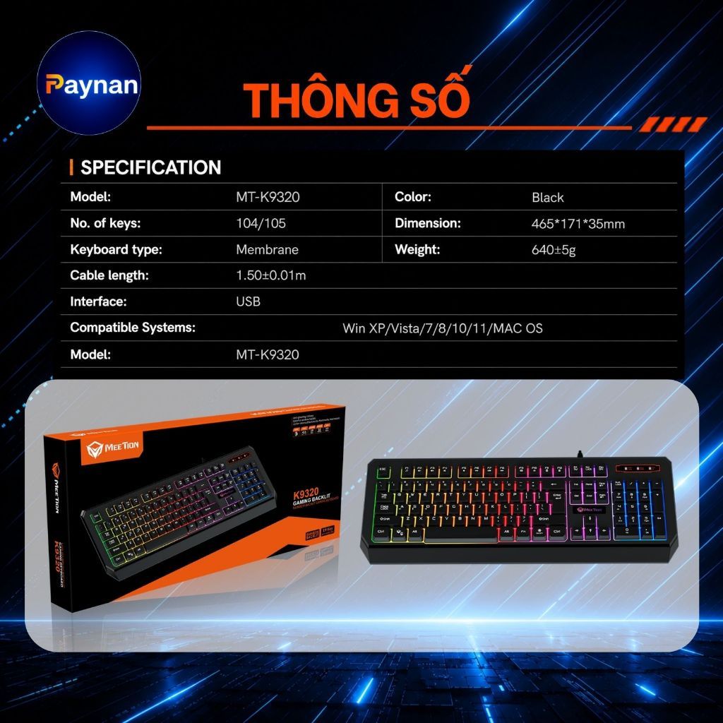Bàn Phím Gaming Meetion K9320 Fullsize 104 Phím Chống Ồn Led Nền Rainbow Thiết Kế Chuyên Game | BigBuy360 - bigbuy360.vn