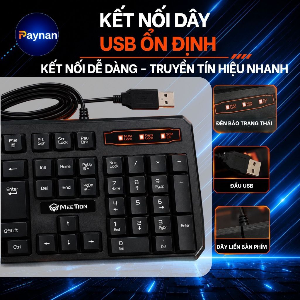 Bàn Phím Gaming Meetion K9320 Fullsize 104 Phím Chống Ồn Led Nền Rainbow Thiết Kế Chuyên Game | BigBuy360 - bigbuy360.vn
