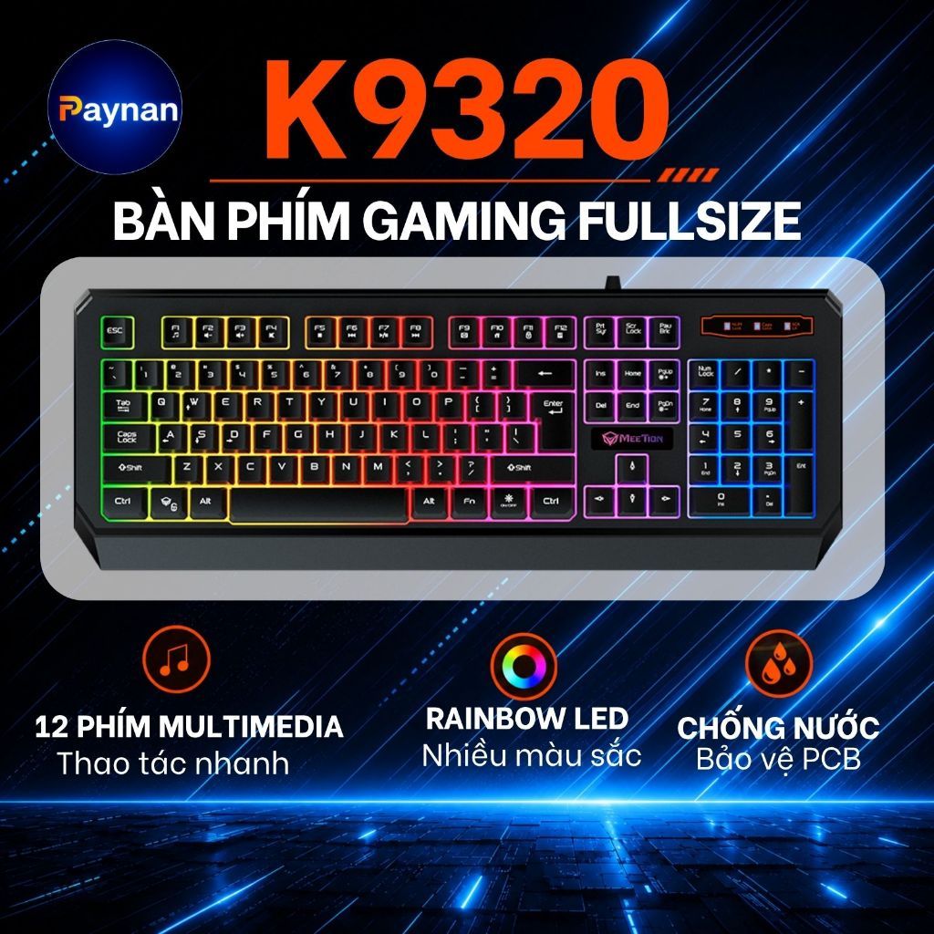 Bàn Phím Gaming Meetion K9320 Fullsize 104 Phím Chống Ồn Led Nền Rainbow Thiết Kế Chuyên Game | BigBuy360 - bigbuy360.vn