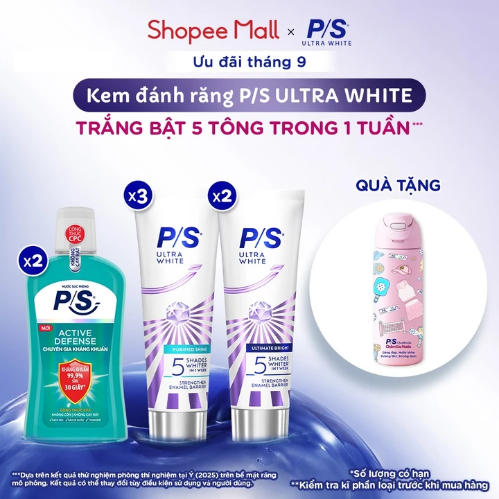 Combo Kem Đánh răng P/S Ultra White 100g + Sản phẩm chăm sóc răng miệng P/S