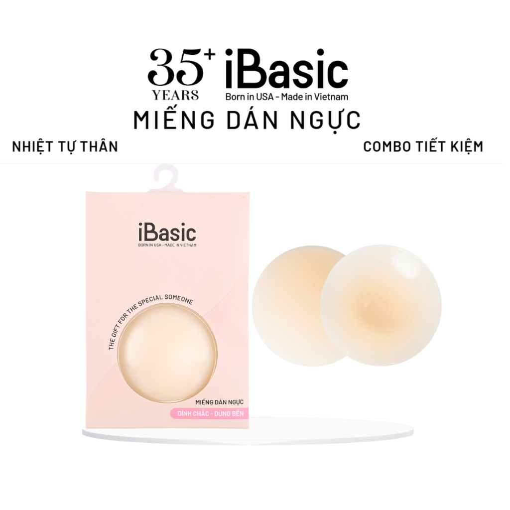 Hộp 2 Cặp dán ngực silicone iBasic nhiệt tự thân tái sử dụng không keo an toàn cho da PK107-BOX2