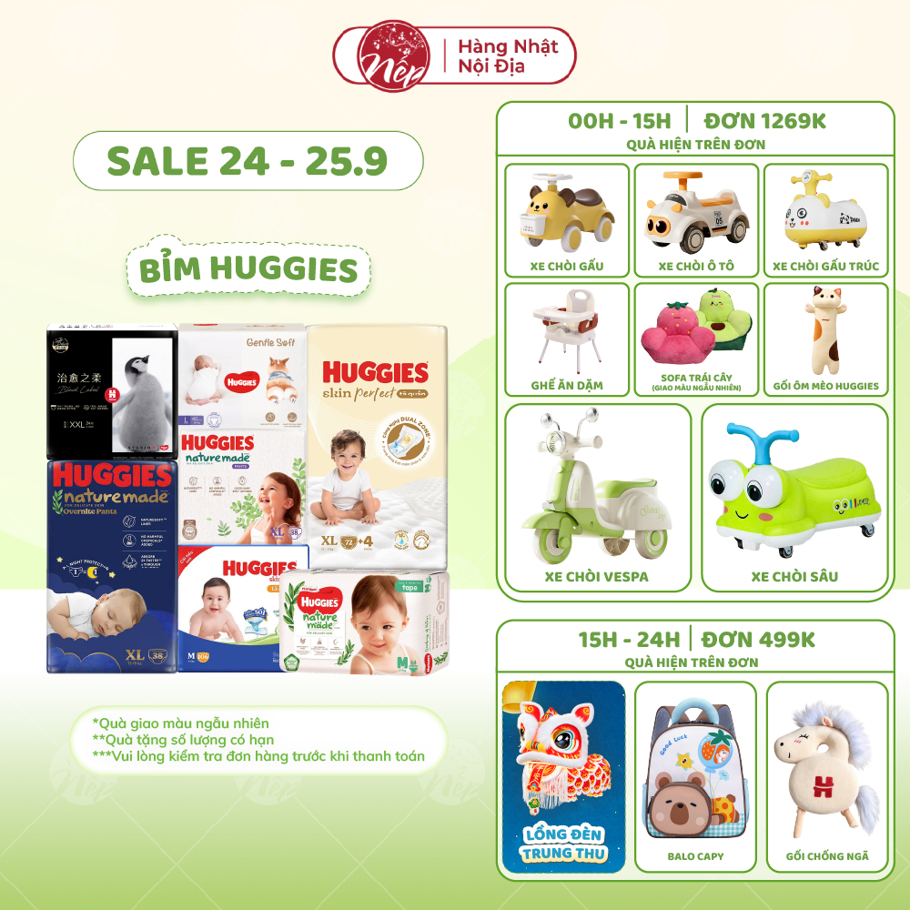 [TỔNG] Bỉm/tã dán/quần Huggies Platinum Nature Made Size NB60/S82/M64/L54/XL44/XXL26 - nepshop1