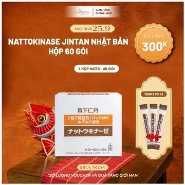Hỗ trợ tim mạch, hỗ trợ người tai biến NATTOKINASE Jintan Nhật Bản, hộp 60 gói