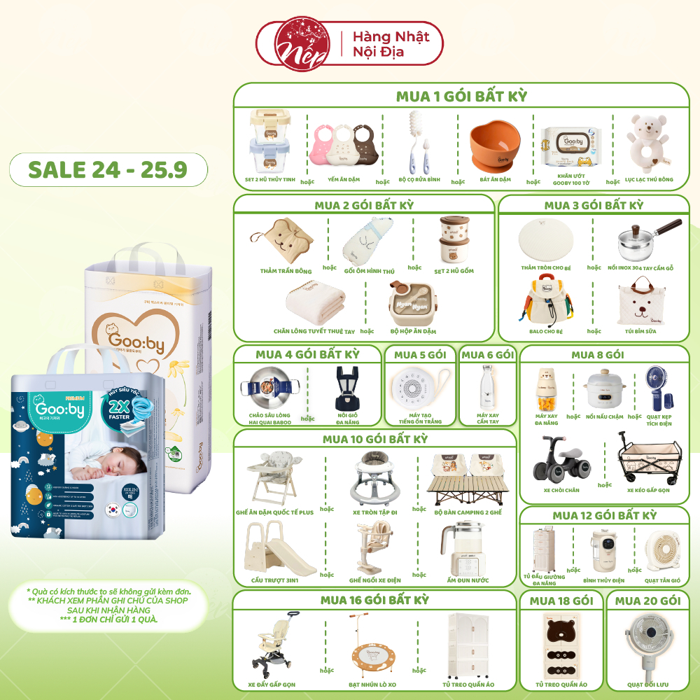 [Kèm Quà] Bỉm Tã dán quần Gooby ngày và đêm - Chống tràn hiệu quả M46/L56/XL52/XXL48 - nepshop1