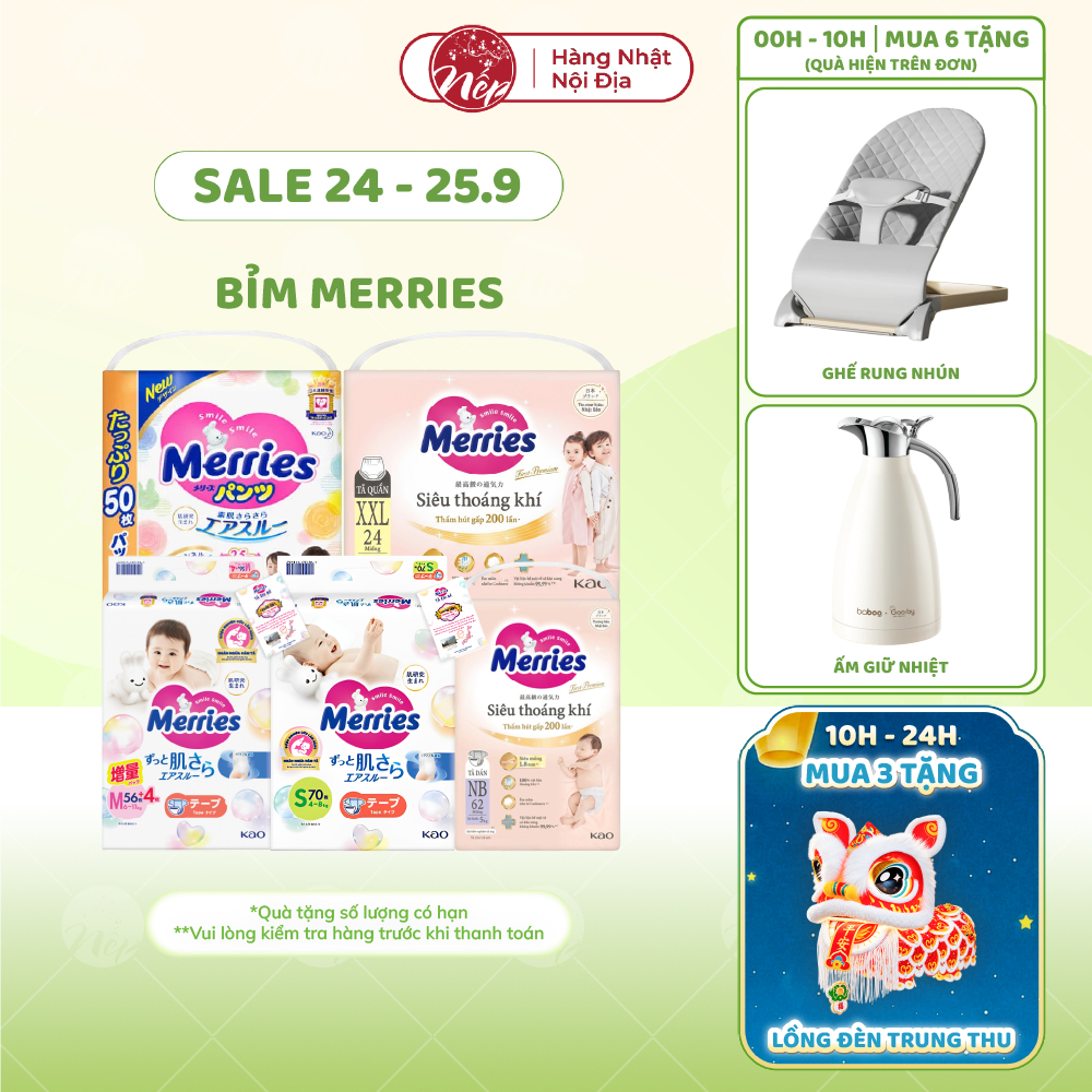 [HCM] [CỘNG MIẾNG] Tã/bỉm quần Merries NB76+6/S70+6 /M56+4/ M52+6/L44+6/XL38+6 - nepshop1