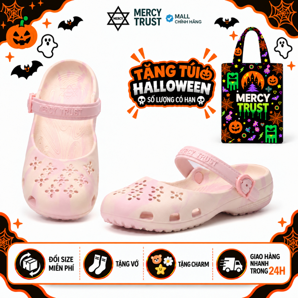 [TẶNG TÚI HALLOWEEN] Kèm Sticker, Vớ - MC40 - Dép Sục Búp Bê MERCY TRUST Ballet Nữ Loang Màu Quai Cài Linh Hoạt