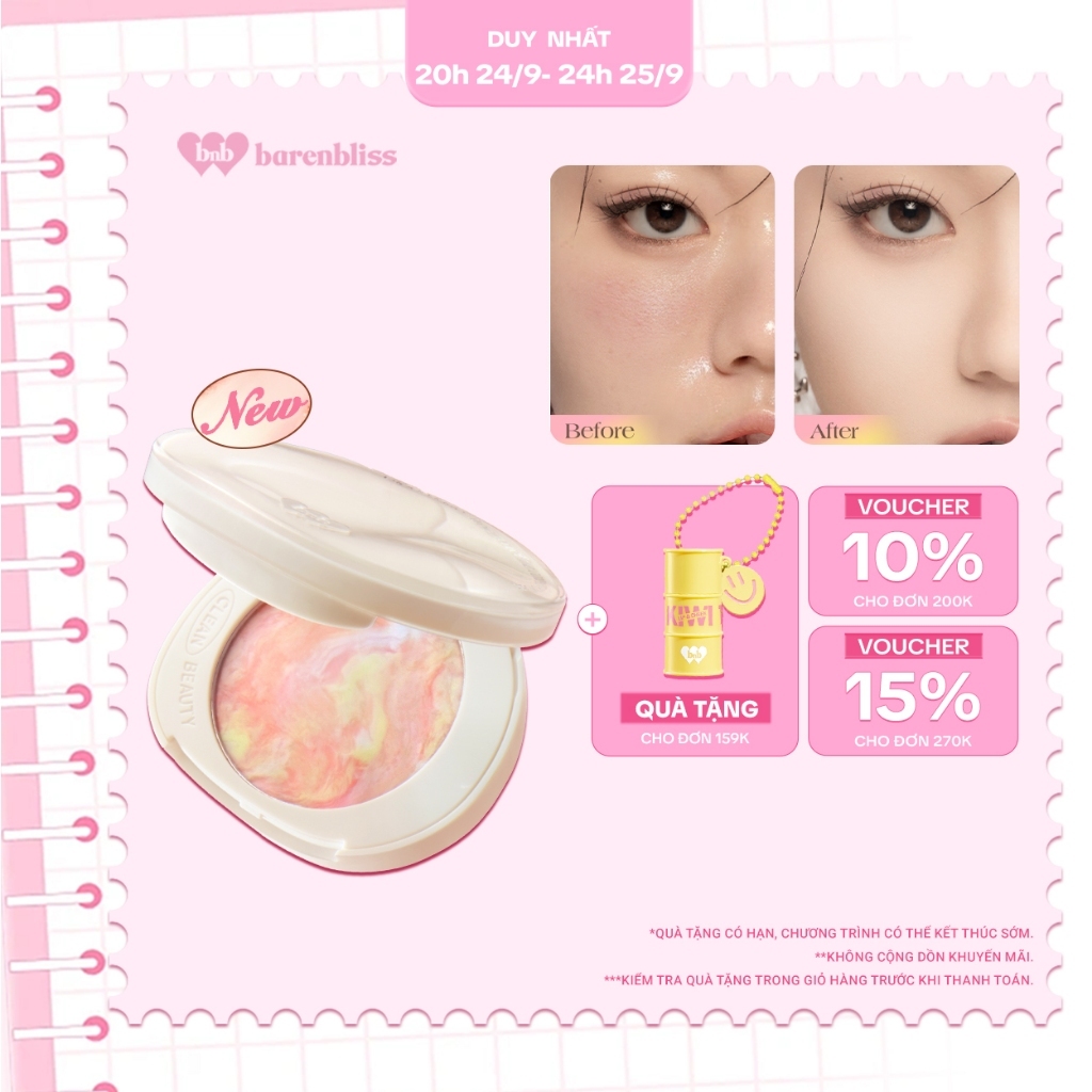 Phấn phủ dạng nén Barenbliss Bloomatte Fine to Refine Compact Powder mịn lì kiềm dầu kháng nước 6g