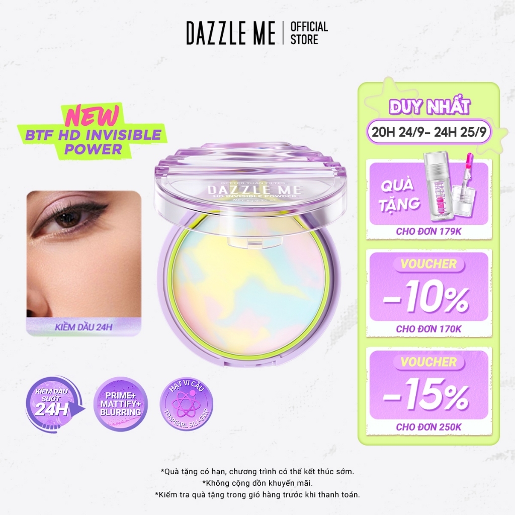 Phấn phủ không màu Dazzle Me Better Than Filter HD Invisible Powder kiểm soát dầu kép suốt 24h 5g