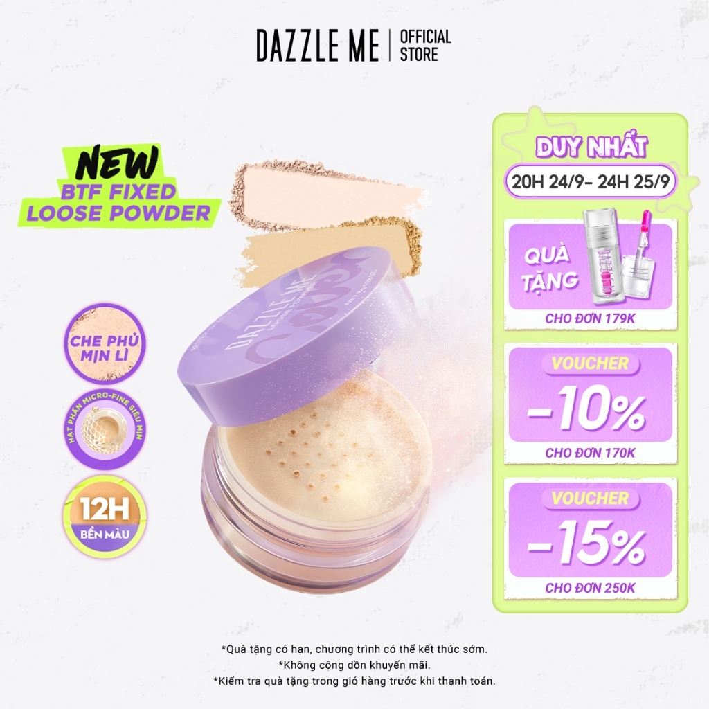 Phấn phủ kiềm dầu dạng bột DAZZLE ME Loose Powder trang điểm chống nước mồ hôi kiểm soát dầu 8g