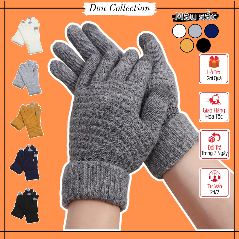 Găng tay len (Bao tay len) dày màu trơn giữ ấm thiết kế ngón tay chạm màn hình cảm ứng - Touchscreen Gloves - Mã GT001