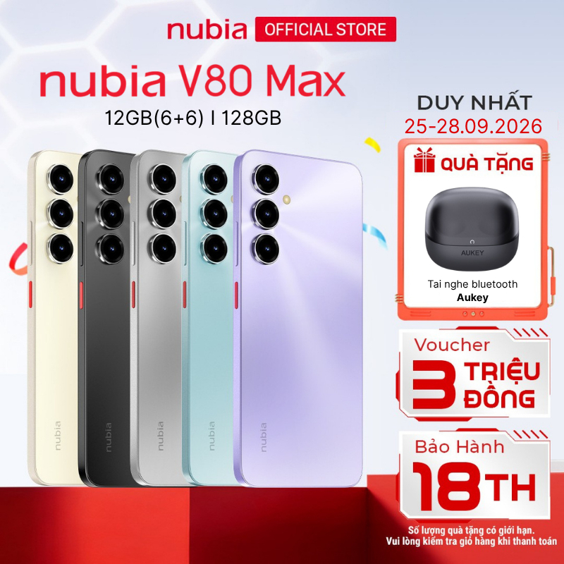 Điện thoại Nubia V80 Max 12GB(6+6)/128GB - Pin 6000mAh - Kháng bụi, nước, bền bỉ - Màn 120Hz 780nits