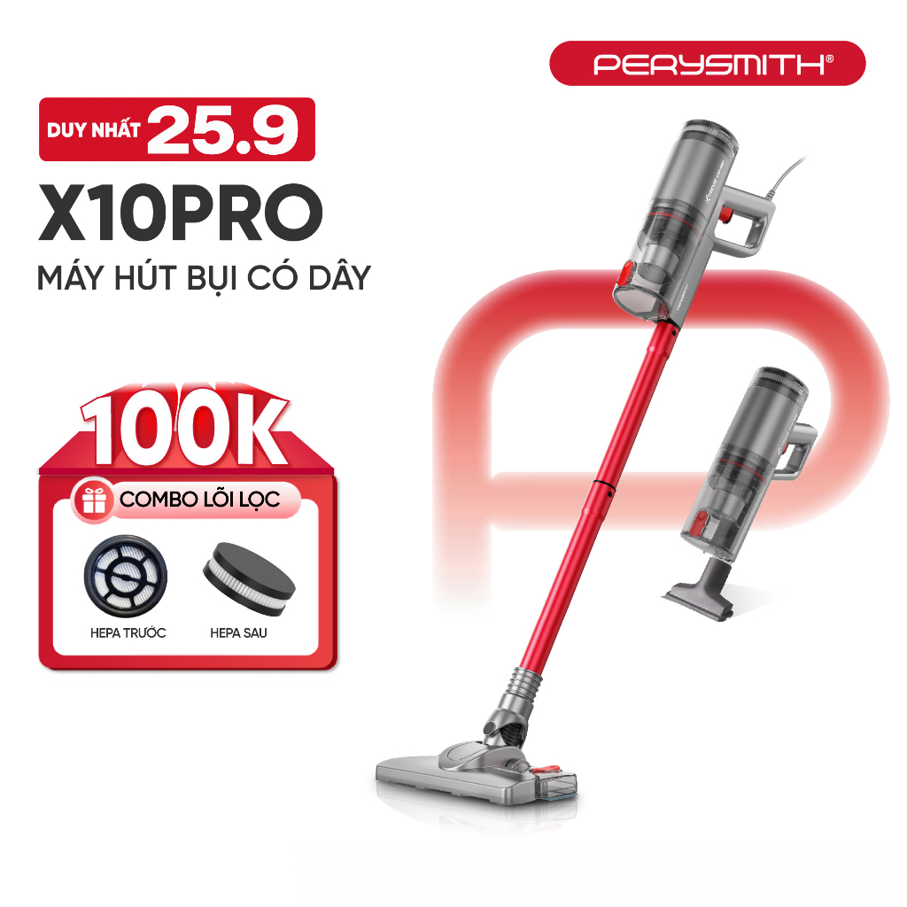 Máy Hút Bụi Có Dây PerySmith X10Pro Lực Hút Mạnh 21.000 Pa, Công Suất 600W, Gọn Nhẹ 1Kg