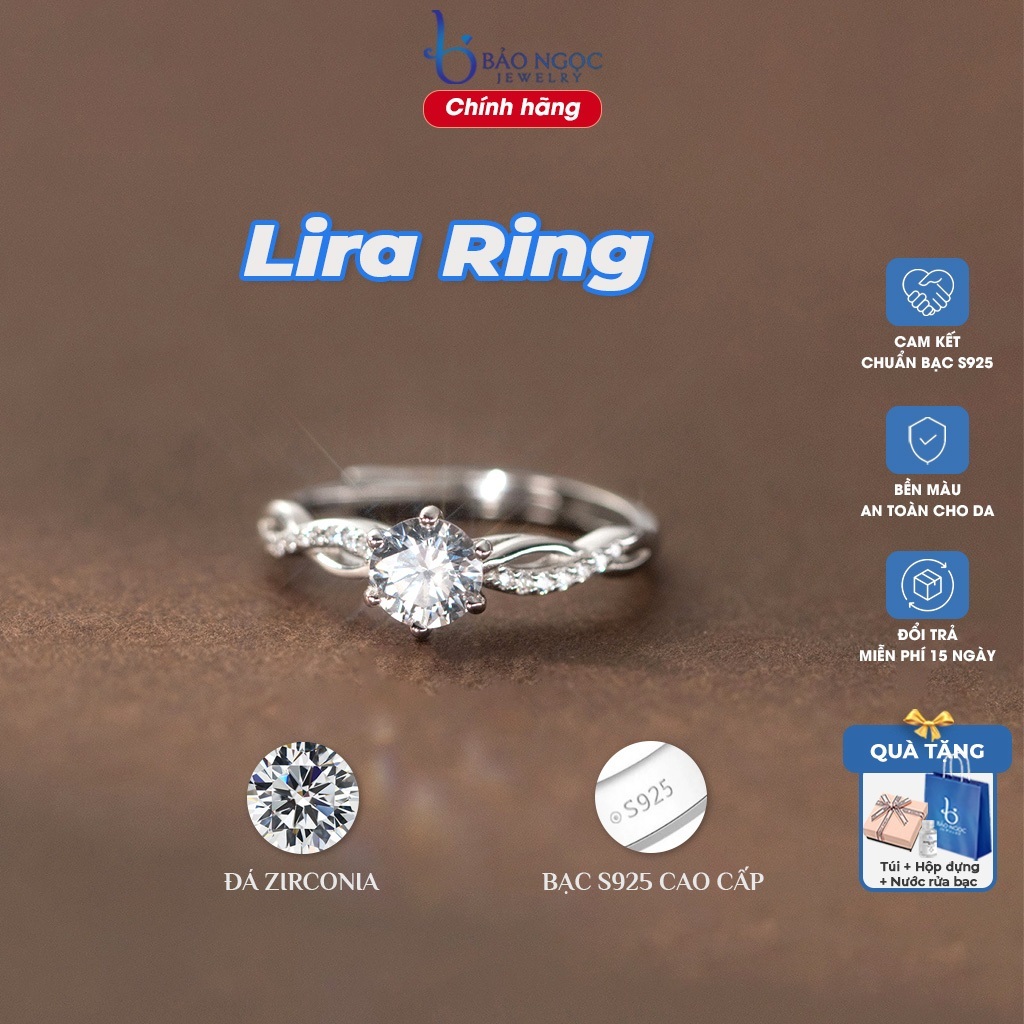 Quà tặng 20/10, Nhẫn bạc nữ s925 Lira Ring đính đá sang trọng, Nhẫn bạc nữ freesize đính đá - N2900