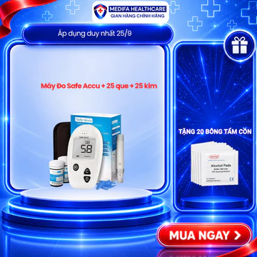 Máy Đo Đường Huyết Sinocare Safe-Accu - Combo Máy Đo Tiểu Đường + 25 Que Thử + 25 Kim Lấy Máu