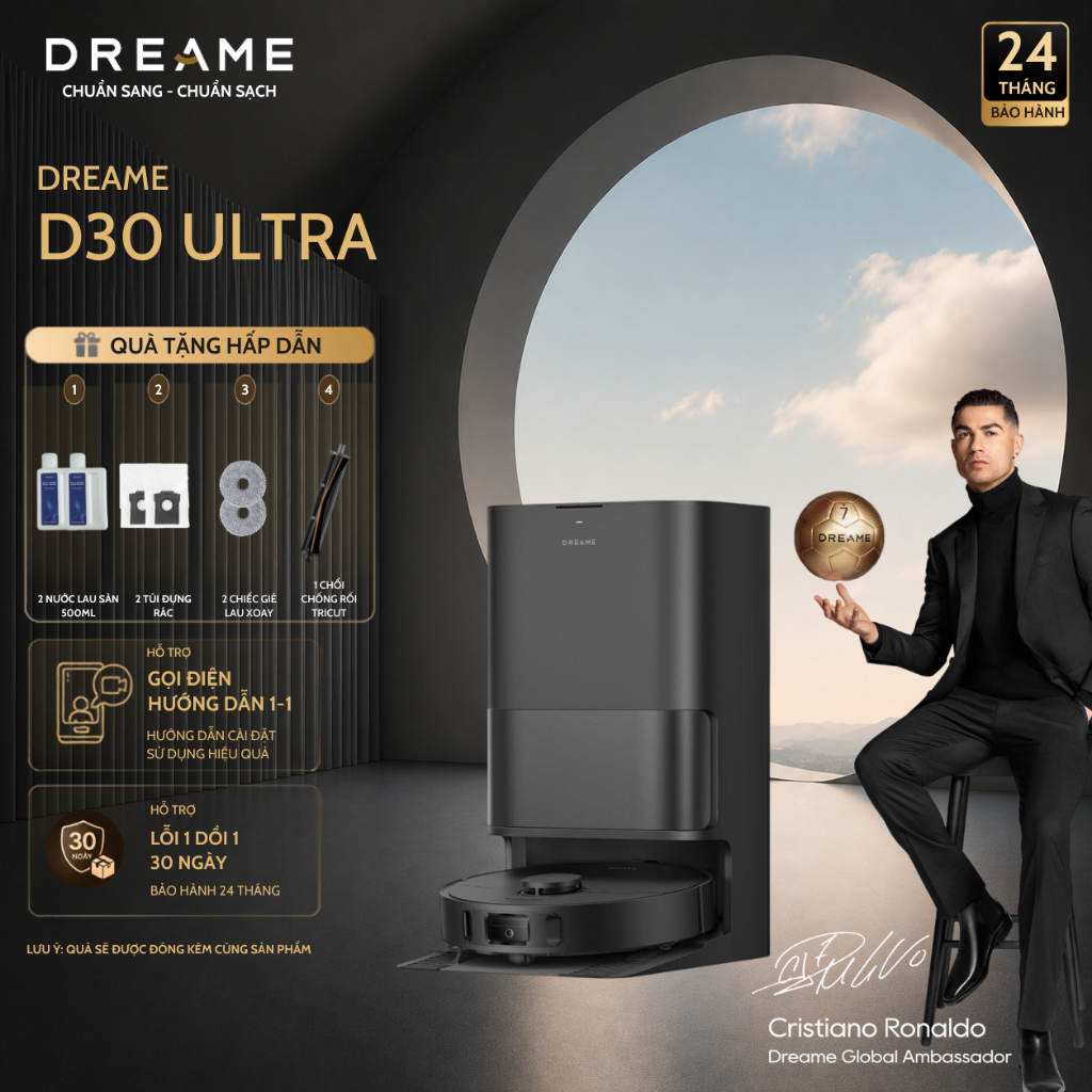 Robot Hút Bụi Thông Minh Dreame D30 Ultra | Bản Quốc Tế | Lực Hút 25k Pa | Tự Động Giặt Sấy Giẻ Lau | Bảo Hành 24 Tháng