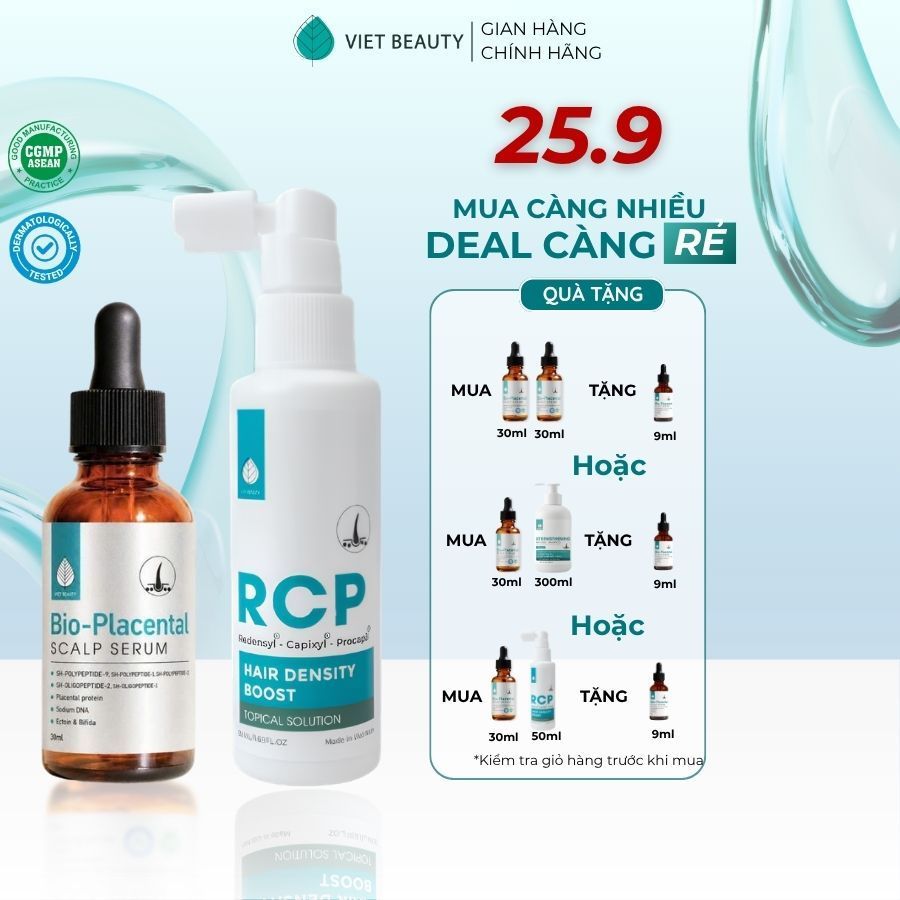 Combo serum dưỡng nang + xịt mọc tóc RCP Việt Beauty hỗ trợ mọc tóc