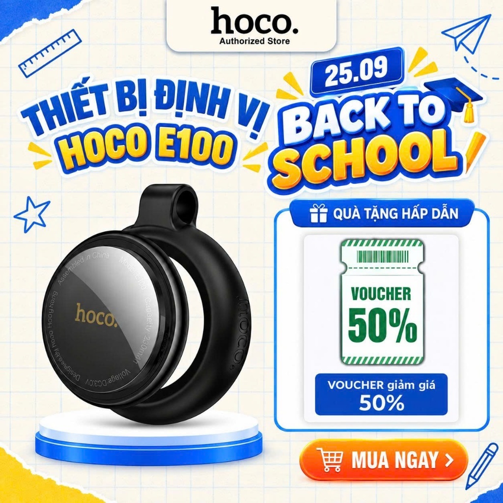 Thiết bị định vị iPhone Hoco E100  [Pin trâu - Nhỏ gọn], Pin Trâu 12 tháng, Tương thích với Apple Find My