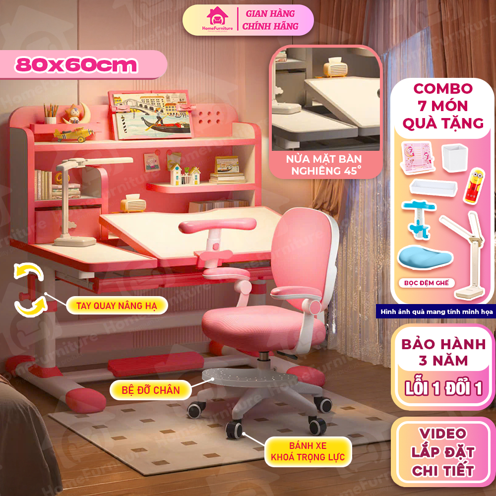 Bộ Bàn Học Thông Minh H75 PLUS Nâng Hạ Tay Quay, Ghế Xoay 360 Độ,Mặt Bàn Nghiêng 60 Độ Kèm Nhiều Quà Tặng