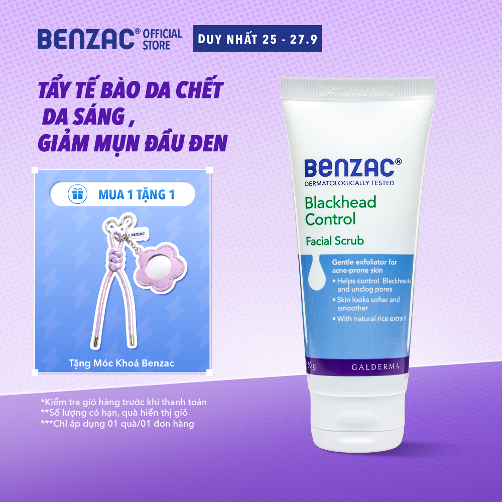 Tẩy tế bào chết giúp làm sạch mụn đầu đen cho da dầu mụn BENZAC Blackhead Control Scrub 60G