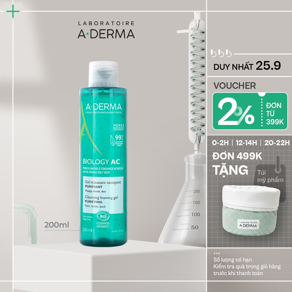 Gel rửa mặt cho da dầu mụn A-Derma Biology AC Foaming Gel làm sạch và thông thoáng lỗ chân lông, không gây khô da