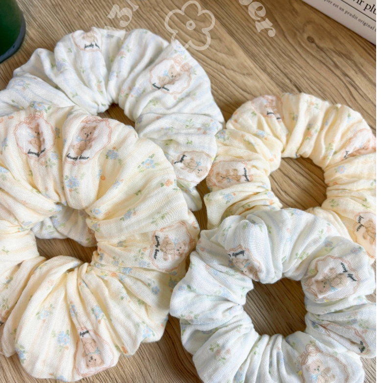 [SIÊU TO] Scrunchies Set Cột Tóc Vải Xô Muslin Hoạ Tiết Sọc Gấu Vintage Xinh Xắn Dễ Thương Phồng To | BigBuy360 - bigbuy360.vn