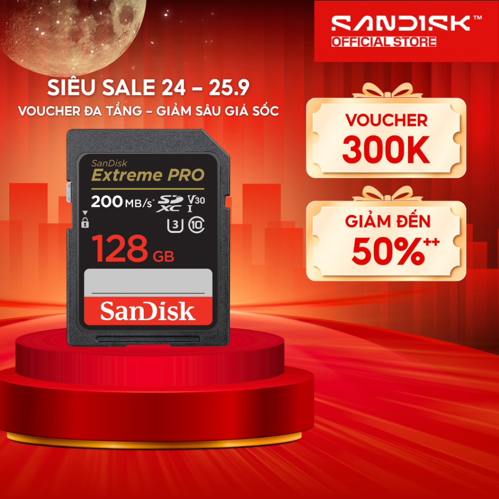 Thẻ nhớ SDHC SDXC Sandisk Extreme Pro 32GB/64GB/128GB V30 U3 C10 UHS-I upto 200MB/s Bảo hành trọn đời