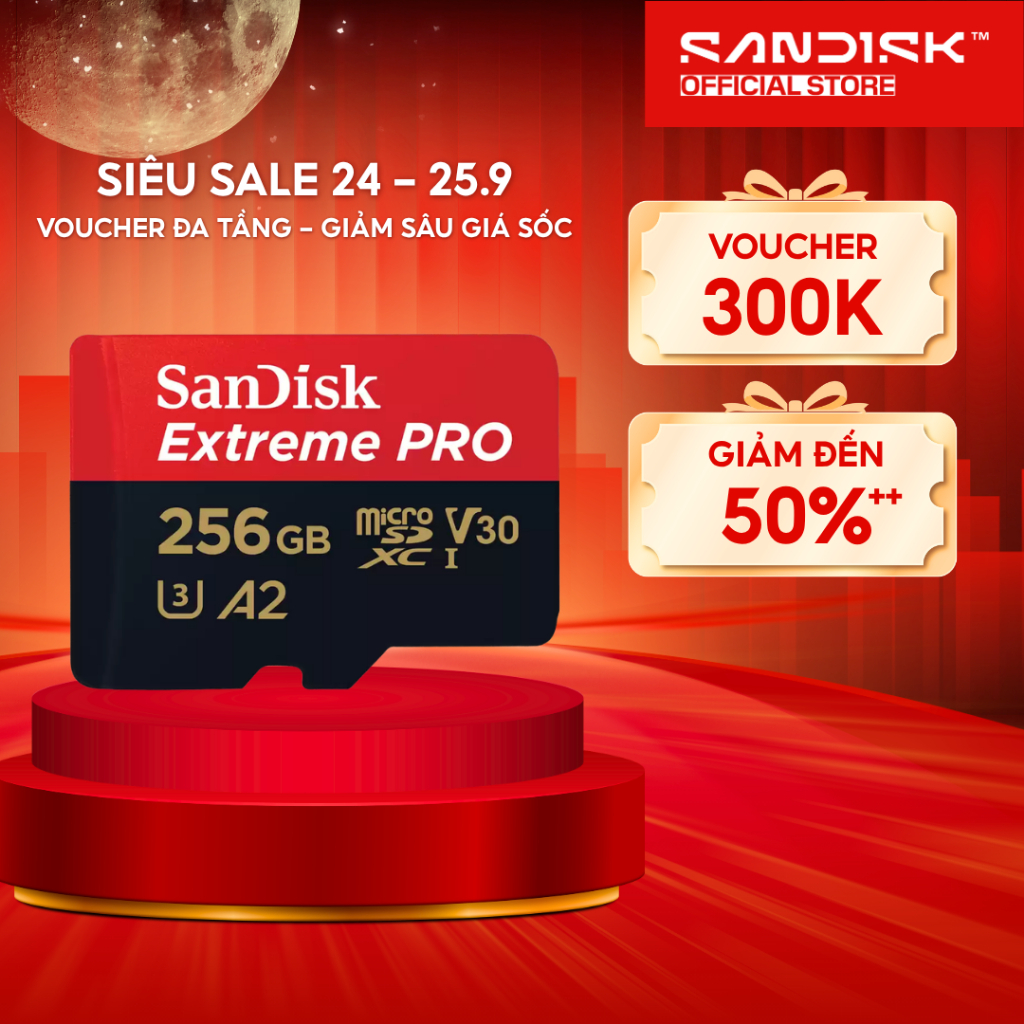 Thẻ nhớ MicroSDXC Sandisk Extreme Pro 32GB 64GB 128GB 256GB V30 U3 UHS-I upto 200MB/s BH trọn đời