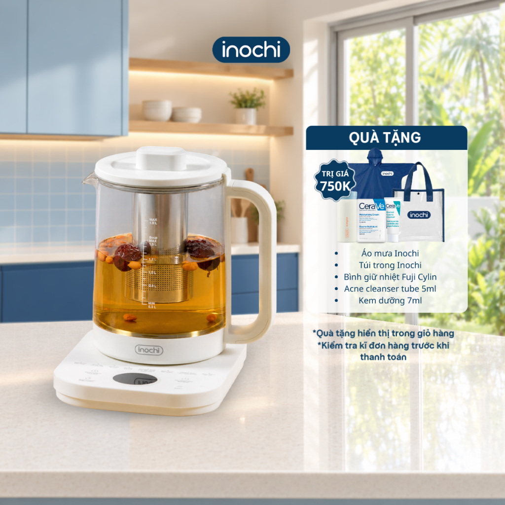 Inochi Ấm đun đa năng Akiba 1,8L -  Nấu Trà, Chưng Yến, Hầm Súp, Giữ Ấm