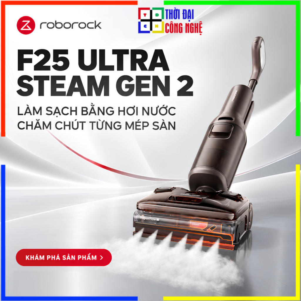 Máy hút bụi lau nhà Roborock F25 Ultra STEAM Gen 2 - Lau hơi nước nước nóng 86°C - BH 24 Tháng