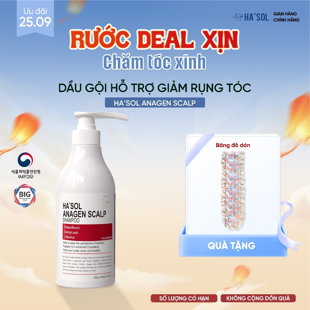Dầu Gội HASOL Hỗ Trợ Mọc Tóc, Giảm Rụng Tóc Dành Cho Da Đầu Dầu, Tóc Rụng, Mỏng Và Yếu HA'SOL Anagen Scalp Shampoo 500g