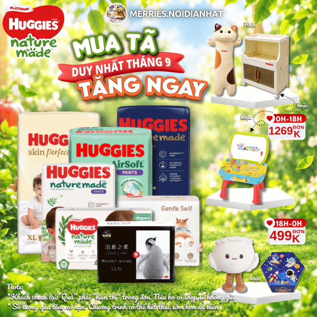 [CHÍNH HÃNG] Bỉm HUGGIES NATURE MADE size M58/L44/XL 38/XXL26/S82/NB60