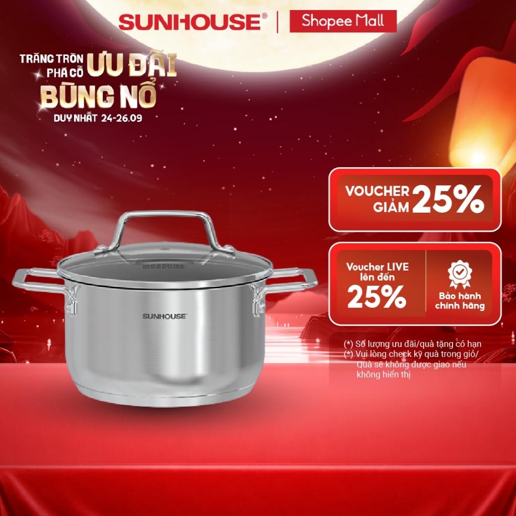 Nồi Inox 304 5 đáy Sunhouse SHG602-xx - Đáy 5 lớp bắt từ vượt trội - Phù hợp mọi loại bếp