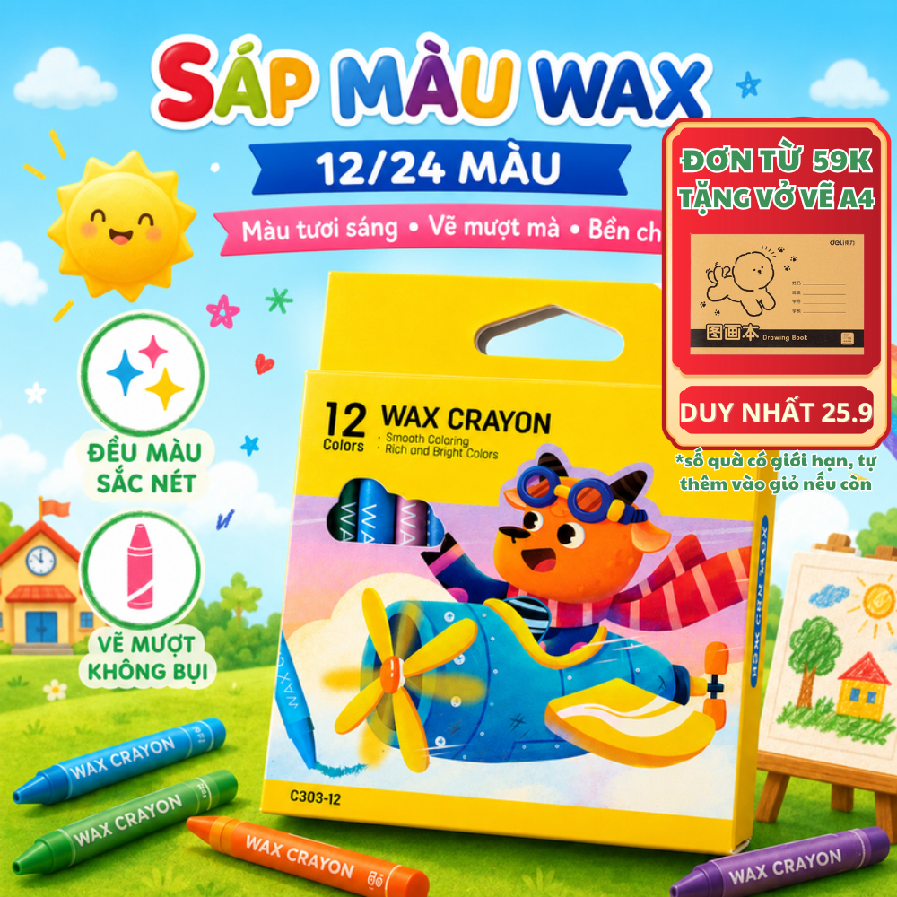 [🔥TẶNG VỞ VẼ+MUA 3 GIẢM 30%] Bút Sáp Màu Deli 24 Màu Tươi Sáng, Màu Sáp Mịn, An Toàn Tiêu Chuẩn Châu Âu, Học Tập